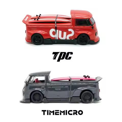 TPC & TimeMicro 1:64 VW T1 Pickup Modified Surfboard Decor Diecast Model Car (2 Color Variants: Red