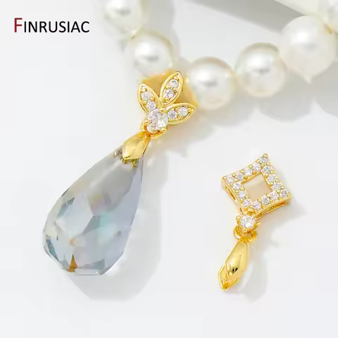Brass Crystal Agate Pendant Pinch Bails,18k Real Gold Plated Inlaid Zircon Pendant Clips Clamp Pinch