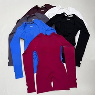 DFYNE Solid Color Long-Sleeve Fingerless Top & Yoga Pants Set - Comfortable Pilates Workout Gear