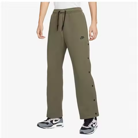 Nike Tech Fleece Solid Color Lace-Up Loose-Breasted Casual Knitted Sweatpants, Men's, Medium Olive G