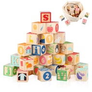Joqutoys ABC Wooden Building Blocks for Toddlers 1-3 Large, 26 PCS Alphabet & Number Stacking Blocks