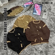 Women's Round Collar Full Button Knit Cardigan with Hourse Pattern