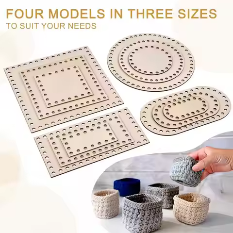 3pcs/Set DIY Basket Weaving Supplies Round Oval Solid Crochet Basket Wood Base Natural Wooden Basket
