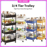 3/4 Tier Multifunction Storage Trolley Rack with Wheels Trolley Storage Rack Kitchen Rack Book Shelving Toys Rak Troli
