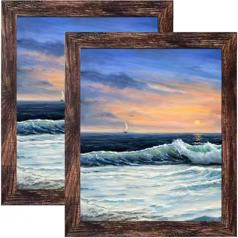 2 Pack 8x10 Inch Brown Picture Frame for Wall Mounting and Tabletop Display