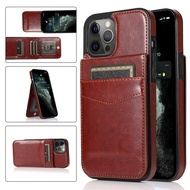 For Apple iPhone 12/12 Pro/12 Pro Max/12 Mini/13/13 Pro/13 Pro Max/13 Mini Case with Card Holder Leather Magnetic Clasp Vertical &amp; Horizontal Stand Phone Cover Casing