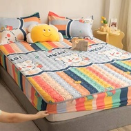 Cartoon Mattress Protector Bed Sheet Kids Girls Cadar Set Fitted Bedsheet Cotton Skin-friendly Fitted Sheet Bed Cover Single Queen King Size