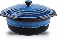 KOOV Ceramic Casserole Dish with Lid - 2 Quart, 9 Inch Round Baking Dish, Oven Safe, Reactive Glaze