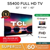New | TCL S5400 Full HD Google TV 32 40 43 inch | LED Smart TV | Dolby Audio | HRD 10 | Metallic Bezel-less