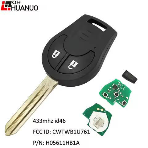2 Button Remote Car Key Fob 433MHz ID46 Chip for NISSAN Micra K14 2010+ FCC ID:CWTWB1U761 P/N: H0561