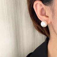 存在感時尚 澳白 南洋珍珠10mm大粒珍珠耳環 18K白真金耳環