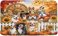 Fall Thanksgiving Dog Bath Mat Autumn Pumpkin Sunflower Maple Leaves Rustic Farmhouse Animal Country