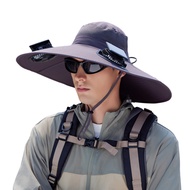 Fan Hat Wide-Brimmed Outdoor Hat with Dual-Power Solar Fan Design 3 Gear Adjustable Speed Hiking Cyc