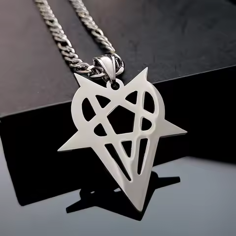 Mens Hip-Hop Jewelry Destroy Lonely Heartagram Necklace Polished Stainless Steel Pendant Choose Chai