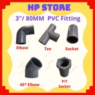 80mm 3" PVC Fitting PVC Joint Connector  PVC Elbow Socket Elbow Tee  P/T Socket  End Cap 45* elbow P