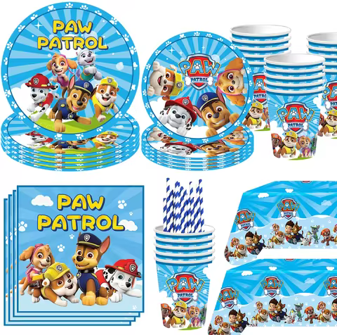 Cartoon Paw Patrol Birthday Party Decor Dogs Skye Disposable Tableware Tablecloth Plate Gift Bag Bab