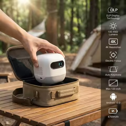 2026 New M2 DLP Projector 1080P 8700mAh Rechargeable Battery Palm-sized 120" Display Smart Portable 