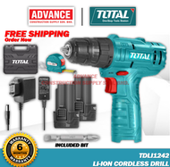 TOTAL TDLI1242 12V CORDLESS DRILL / BATTERY DRILL ( Included 2 unit 12V Battery with Charger, Bits, Measuring Tape )