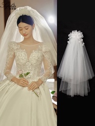 Váy Cưới Dài Nhiều Lớp Kiểu Hàn Quốc Cho Cô Dâu Phụ Kiện Chụp Ảnh Cưới Váy Cưới Dài Đến Sàn Phụ Kiện