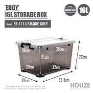 [HOUZE] EDGY Storage Box With/Without Wheelst 3 Sizes 16L|35L|52L(Smoke Grey) - Stackable | Organize