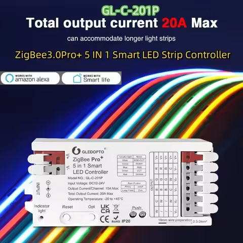 GL-C-201P Max 20A 5 IN 1 Smart LED Strip Controller ZigBee3.0Pro+ 12-24V Single color/CCT/RGB/RGBW/R