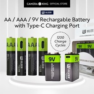 [IILEER] AA / AAA / 9V High Capacity Rechargeable Battery with Built-in Type C Port