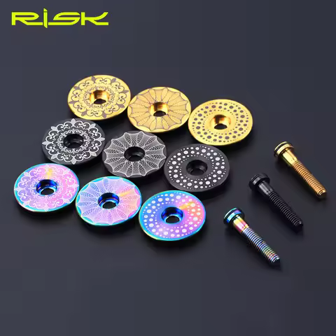 Risk 1 set Lightweight Titanium Alloy Bicycle Headset Cap + M6*30mm Bike Headset Stem Bolt 3 Colors