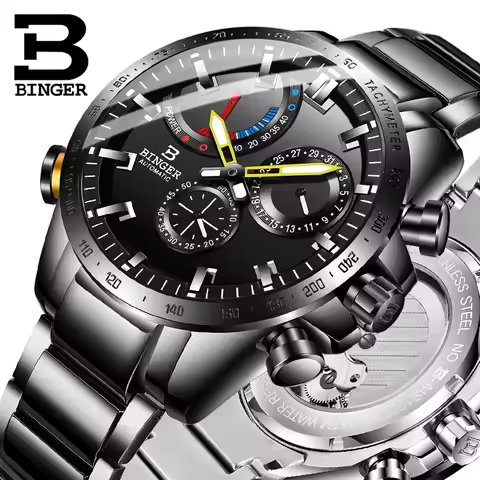 Genuine Luxury Switzerland BINGER Brand Men Watch Automatic Mechanical Luminous Waterproof Energy St