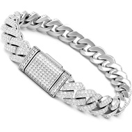 Sparkly Bling Iced Out Bracelet for Men, Miami Cuban Link Chain Bling Diamond Chain Prong-Setting Br