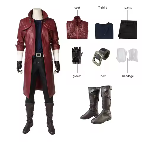 Game DMC 5 Cosplay Costume Demon Hunter Dante Red Long Jacket Halloween Christmas Outfit With Boots
