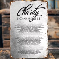 1pc Vintage Inspired Aluminum Charity Sign 1 Corinthians 13 Scripture Wall Art Metal Plaque for Home