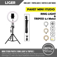 LIGER Lampu Halo Ring Light LED 20CM / 26CM Paket Plus Tripod 2 Meter