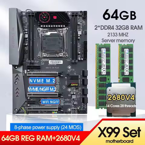 X99 Motherboard Combo Xeon E5 2680 V4 CPU Kit LGA 2011-3 2*32B=64GB DDR4 RAM Memory Support NVME M.2