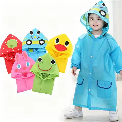 Boys Girls Rain Coat with Pocket Cartoon Animal Raincoat Kids Stylish Waterproof Rain Jacket Toddler
