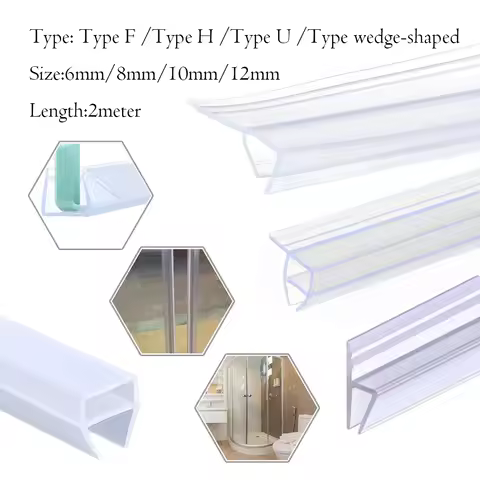 2M Waterproof Shower Door Seal Strip 6-12mm, Universal H/F/U Type Bath Screen Gaps Sealer for Glass 