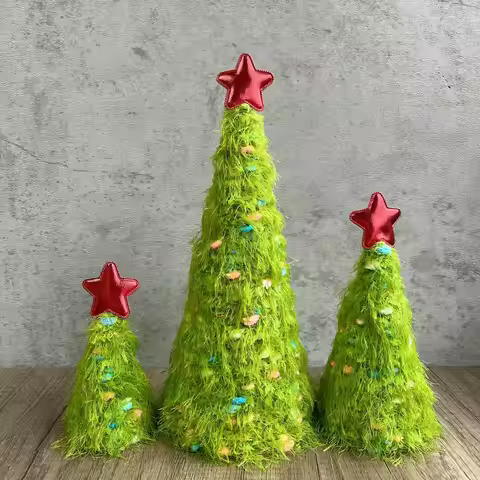Christmas Table Fireplace Scene Decoration Christmas Grinch Plush Christmas Tree Ornament Fun Colorf