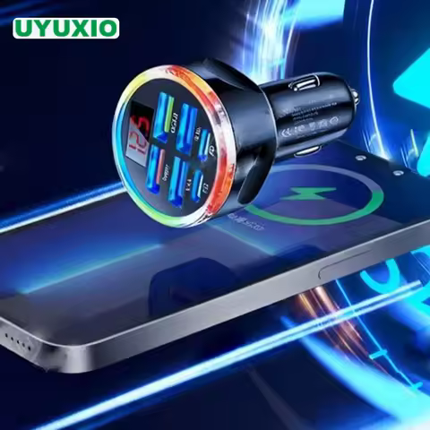 UYUXIO 6 in 1 USB C Car Charger with Voltage Display Multi Port Fast Charge Adapter with Volt Meter 