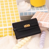 Hermes • Kelly Long 黑金三折短夾 Epsom皮 附盒
