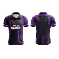 Axellent Prints Gaming Glitch Gamer Purple Black ungu hitam baju jersey custom name polo neck short 