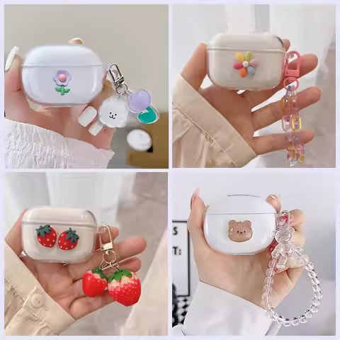 For Beats Studio Buds / FitPro Case cartoon Wristband Cover Silicone Transparent Earphone case For B