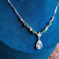 |優雅招財女神|A貨翡翠冰玻淡藍剛蛋面5mm純銀鍍18k項鏈