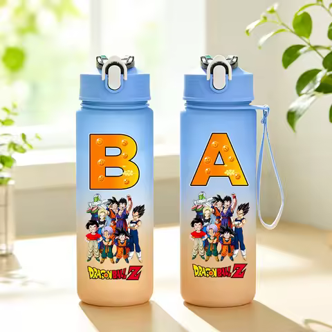 750ml Dragon Ball Gradient Water Bottle Male Anime Letter Print Leak Proof Water Cup Man Sports Gym 