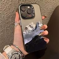 Snowy Mountain Pattern Phone Case Compatible for IPhone 13 15 12 11 14 Pro Max XR X XS MAX 15Plus 7/8 Plus Se2020 Silicone Material Large Hole Mirror Frame Phone Case