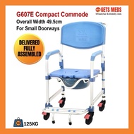 COMPACT SHOWER COMMODE GETS G607E RUST PROOF: ALUMINIUM 7.5KG FOR LOAD 125KG & FOR SMALL DOORWAYS