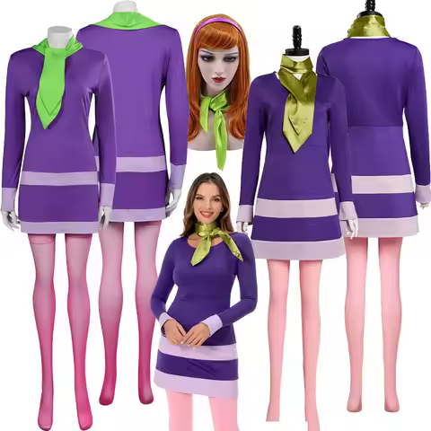 Disguise Daphne Cosplay Blake Fantasia Purple Dress Cartoon Costume Wigs Headgear Scarf Socks Women