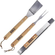 alpina Barbecue Cutlery Set 3 Pieces – Barbecue Accessories with Stainless Steel Barbecue Tongs, Mea