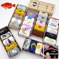 TLHomeFashionToything 5 Pairs/Box Cartoon Socks Cotton Ankle Week Crew Socks for Women