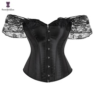 Stain Overbust Corset Women Lace Short Sleeves Chest Binder Busti