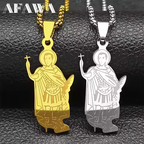 Archangel St. Expedite Saint Pendant Necklace for Women Men Stainless Steel Gold Color Religion Holy