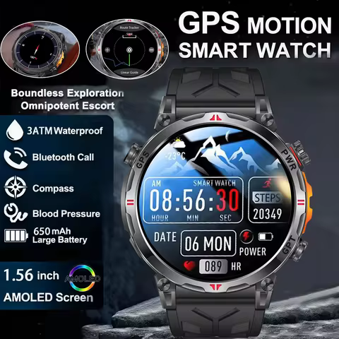 New Outdoor GPS GPT Compass Smart Watch 3ATM Waterproof Fitness Track Heart Rate BT Call Professiona
